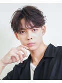 韓国ヘアカルマパーマカルマバングセンターパート黒髪ウルフ