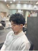 メンズカット アップバングニュアンスパーマ/スーツ短髪/黒髪