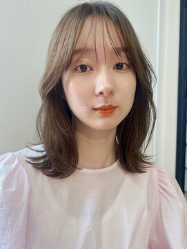 ガーデン 銀座(GARDEN) 美髪小顔ミディアム流し前髪内巻きグレージュくびれヘア