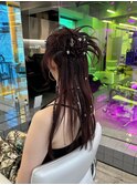 ボルドーカラーのカチモリヘアセット