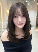 オリーブグレー×小顔[ココアベージュ/黒髪/くらげヘアー]