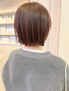 福山市美容室Caaryぱつんとボブ暖色系オレンジブラウンカラー