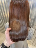 小顔セミウェットウェーブピンクベージュハイライトカラー
