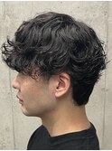 メンズ/アップバング/ツーブロックマッシュ/束感ショート波巻き