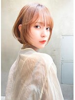 メーヴェ(Mowen) mowen 南堀江 ボブ×ピンクブラウン×艶髪×シースルーバング