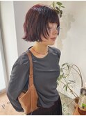 ぶつっとボブ_顔周り レイヤー__ワインレッド