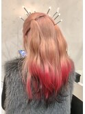 ダブルカラー ブリーチカラー デザインカラー 裾カラー ピンク