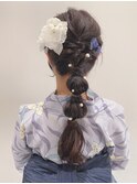 浴衣ヘア編み込みポニーテールアレンジ♪結婚式二次会お祭りにも