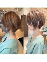 30代、40代/丸みくびれショートボブ×白髪染めハイライト/大宮