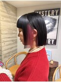インナーカラーイヤリングカラーポイントカラー切りっぱなしボブ