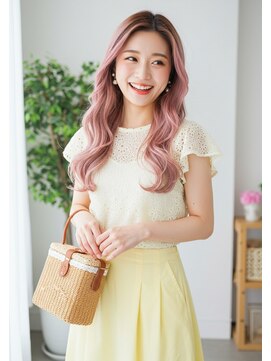 フルショウ 栄店(FURUSHO) 全頭ブリーチ小顔カットピンクベージュレイヤーロング韓国風巻き