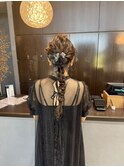 結婚式お呼ばれ/たまねぎアレンジ/ロング/四つ編みアレンジ