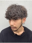 渋谷波巻きパーマメンズカットラウンドマッシュオールバック30代