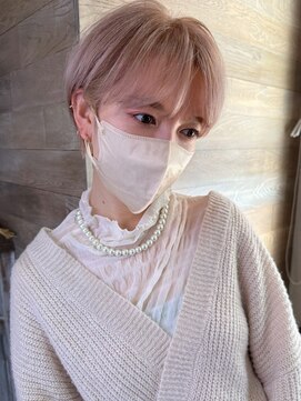 トレヘアー 京都 烏丸(tRe hair) ミニウルフ　ショート/ハイライトカラー　ホワイトベージュ