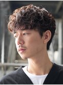 原宿シャドウパーマメンズカットネープレスラウンドマッシュ30代