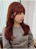 韓国前髪顔周り×ハッシュレイヤー　暗めカラー/酸性ストレート
