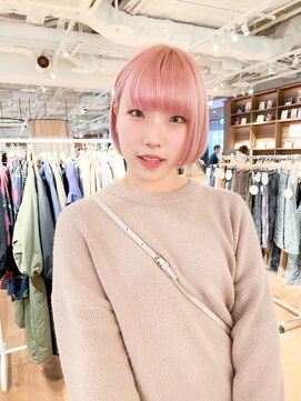 ヘアーエスクールシーユー 枚方T-SITE店(hair S.COEUR×Cu) ダスティーピンク×可愛いミニボブ☆10代20代に人気☆