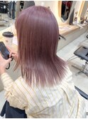 横浜タッセルボブ切りっぱなしボブピンクベージュカラー外ハネ
