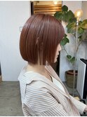ブリーチなし　ピンクベージュ 髪質改善  ボブ ショートボブ