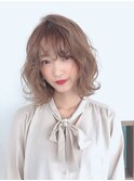 ミントグリーンホワイティアッシュ×ウルフボブ×くせ毛ショート