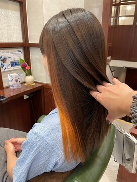 サロンデピレ ロングヘアイヤリングカラーオレンジ×ブラウントリートメント