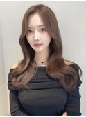韓国風レイヤーロング/韓国風巻き/くすみベージュ