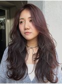 レイヤーカット　ワインレッド