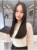 ロングレイヤー/髪質改善/グレージュ/前髪なし