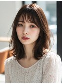 顔周りカットダークブラウンレイヤーミディ