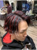 赤メッシュセンターパート
