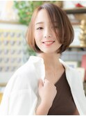 アシンメトリー暖色系カラー前下がり大人ボブc4大宮20代30代40代