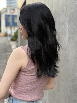 サロン ハナノ(Salon Hanano) セミロング黒髪艶髪ダークグレー巻き髪