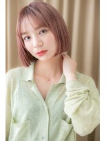 カバーヘア ブリス 戸田公園西口店(COVER HAIR bliss)&nbsp;シースルーバング艶髪ミルクティーピンクぱっつんボブ10代20代W
