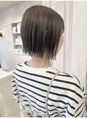 福山市Caary切りっぱなし外ハネミニボブ透明感くすみベージュ