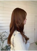 ハニーベージュ愛されふんわりレイヤーパーマ透け感耳掛け