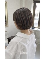 髪質改善Lino hair/縮毛矯正/白髪ぼかし/ハイライト/メンズカット【リノヘア】 オリーブグレージュ/ハイライト/透明感/丸みボブ/ミニボブ