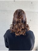 ヘアセット 華やかツヤ髪ハーフアップダウンスタイル 金箔