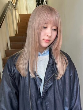 サンク 原宿 表参道(cinq) ミルクティーベージュカラーケアブリーチカラーピンクベージュ