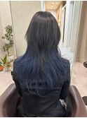 ブルーインナーカラーロングウルフカット【広島/本通】
