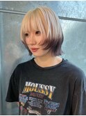顔周りレイヤーカットブリーチデザインカラーワンホンレイヤー◆