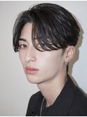 韓国ヘアカルマパーマカルマバングセンターパート黒髪ウルフ