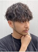 メンズ波巻きスパイラルパーマショートプードルパーマコンマヘア