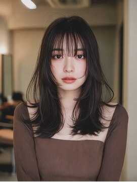 ケシキ 表参道 原宿(kesiki.) ミディアムレイヤー顔周りカットハッシュカットワンホンレイヤー