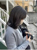 大人透明感暗髪グレージュ/ブリーチなし/地毛風カラー