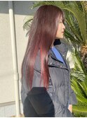 ロングヘアのインナーカラー　バーガンディーレッド