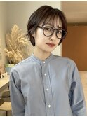 ショートパーマ銀座メガネ女子丸みショート大人可愛い小顔カット