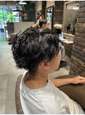センターパートソフトツイストパーマメッシュマッシュウルフ
