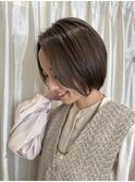 大人オリーブベージュショートボブ　奈良王寺　20代30代40代50代