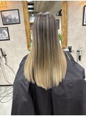 バレイヤージュ、ハイライト、レイヤーカット、グレージュ