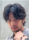 ルーズパーマ波巻きパーマメンズマッシュウルフセンターパート